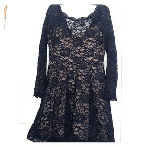 Navi blue cocktail dress with nude underlay